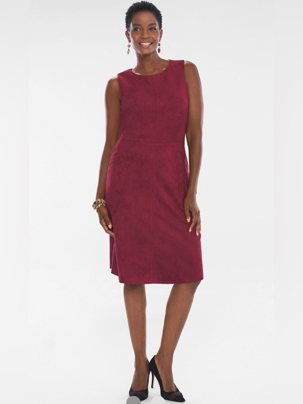 Chico's Wine Burgundy Faux Suede Sleeveless Dress, Women's XL/16 (3)